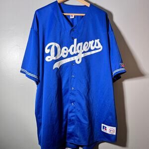 Russell Athletic Dodgers Jersey 4XL LOTT 4 Blue Button Front Vintage Made Korea